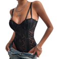 thumbnail image 2 of Body sexy para mujer, moldeador de abdomen con encaje floral, moldeador de cuerpo con aros y tanga, L, negro, 2 of 4