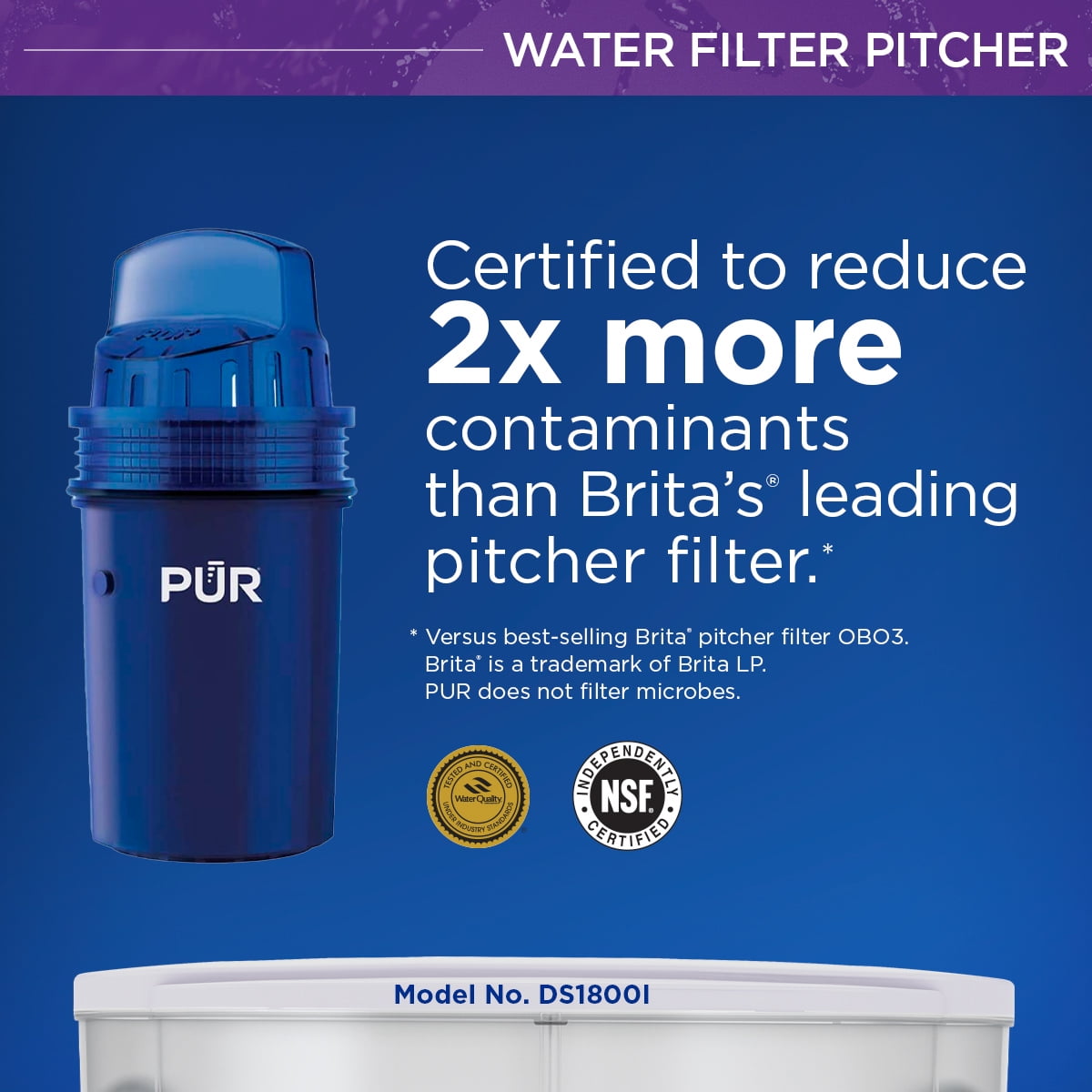 PUR 30-Cup Water Filter Dispenser System, W 15.3" x H 10.1" x L 5.3", Pearl, DS1800IA