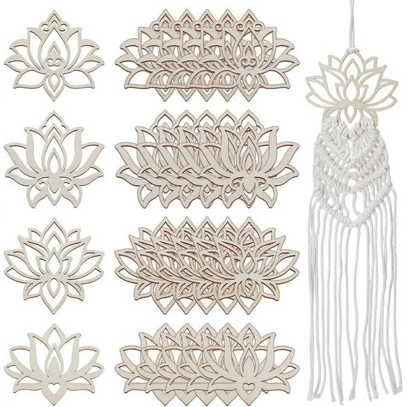 24pcs 4 Styles Lotus Dream Catcher Wooden Rings Wood Lotus Dream Catcher Hoops Lotus Macrame Ring Wooden Hoop Craft Rings for DIY Craft Dream Catcher Making Wall Hanging Decor