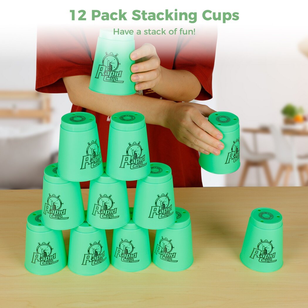 Jeu De Gobelets Empilables Speed Stacking - 12 Tasses, 50 Cartes, 1 Sonnette - Jeu De Vitesse Pour Enfants Et Adultes - Défi Et Coordination