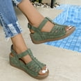 thumbnail image 5 of Hopeusnice Women's Wedges Shoes Non-Slip Breathable Soft Trendy PU Materials Summer Shoes Thick-Soled Wedge Heel Open Toe Sandals Roman Arch Support Shoes Army Green 43, 5 of 8