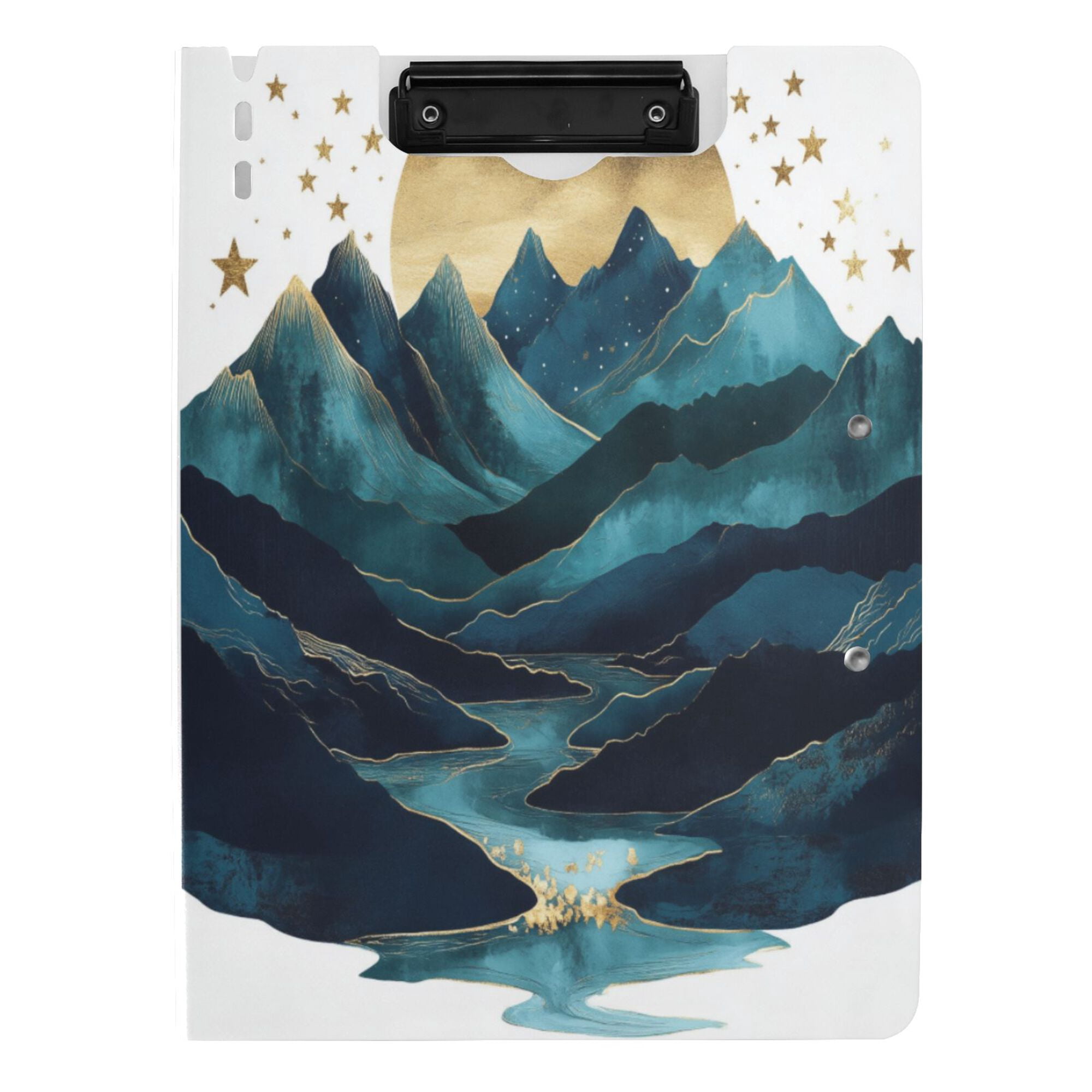 FORMRS A4 Clipboard Folder with Pen Holder Horizontal Foldable School Office Binder, Blue Mountains
