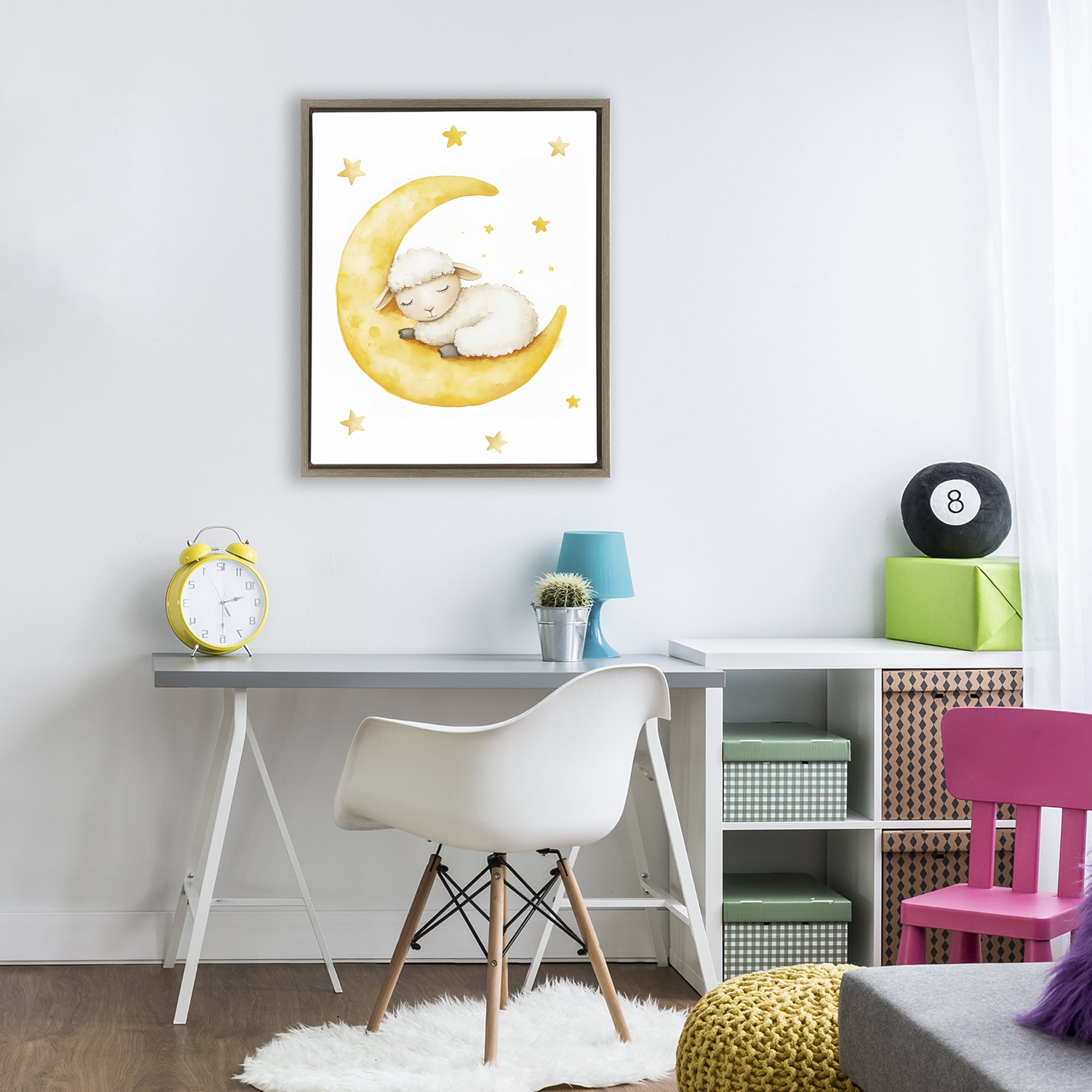 Stupell Industries Sleeping Sheep on Yellow Moon Brown Framed Floater Canvas Wall Art, design by LSR Design Studio