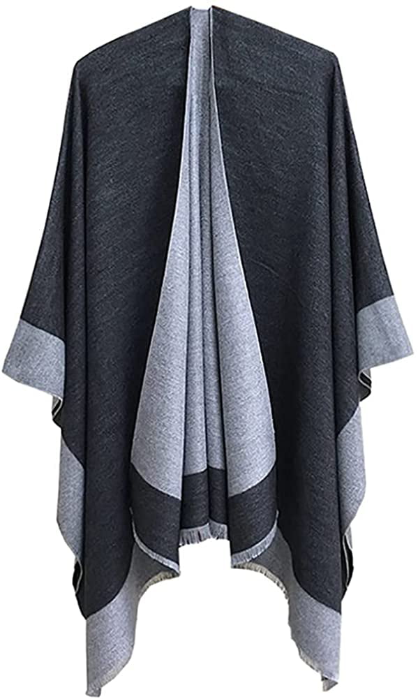 Gifts for Women Knitted Poncho Shawl Womens Reversible Warm Oversized Poncho Cape Wrap Open Front Printed Blanket for 4 Seasons 