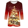 thumbnail image 5 of Womens T-shirts Xmas Tree Print Christmas Shirts 3/4 Sleeve Tops Round Neck Casual Trendy Holiday Graphic Tees (L, Red), 5 of 5
