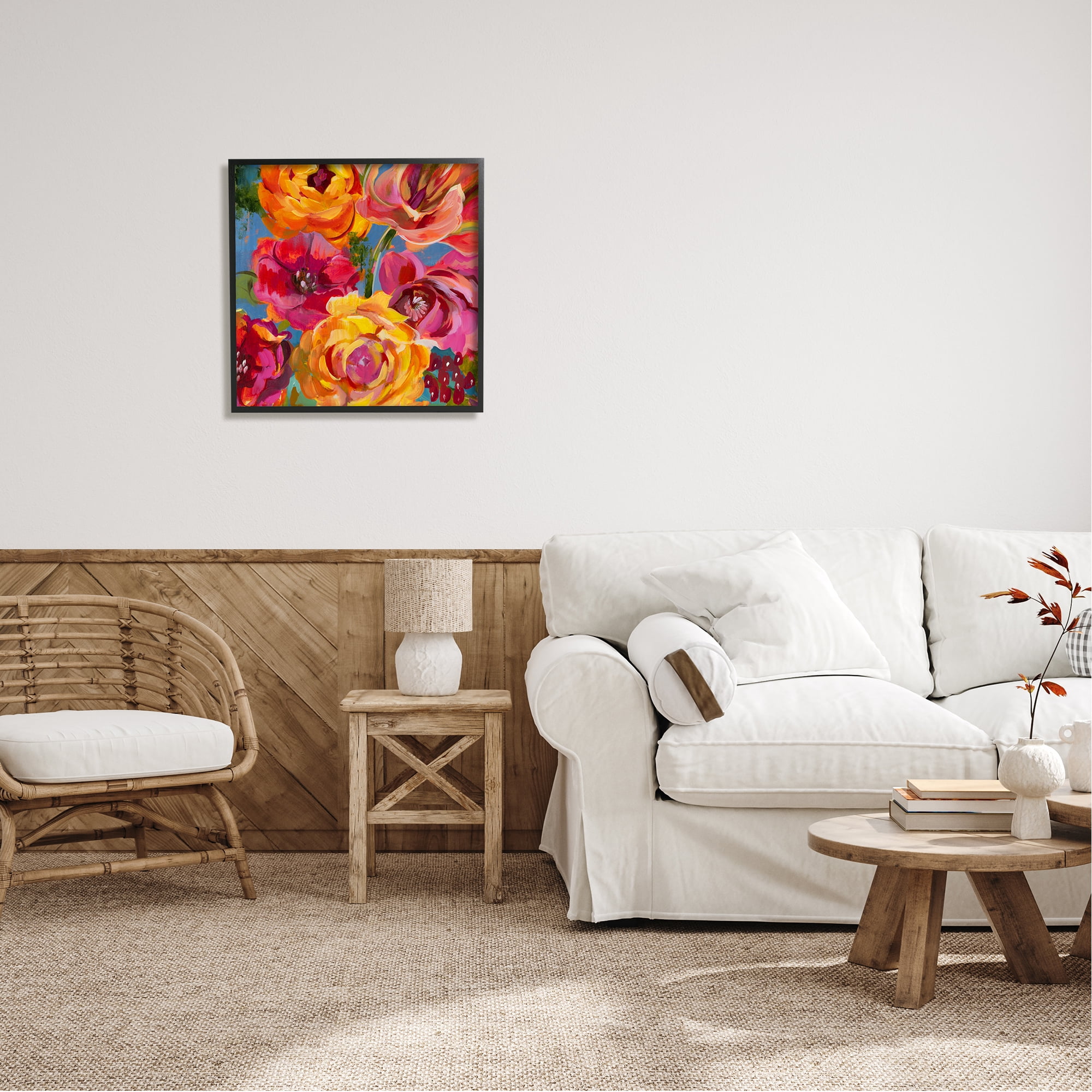 Stupell Industries Pink & Yellow Florals Botanical & Floral Painting Black Framed Art Print Wall Art, 24 x 24