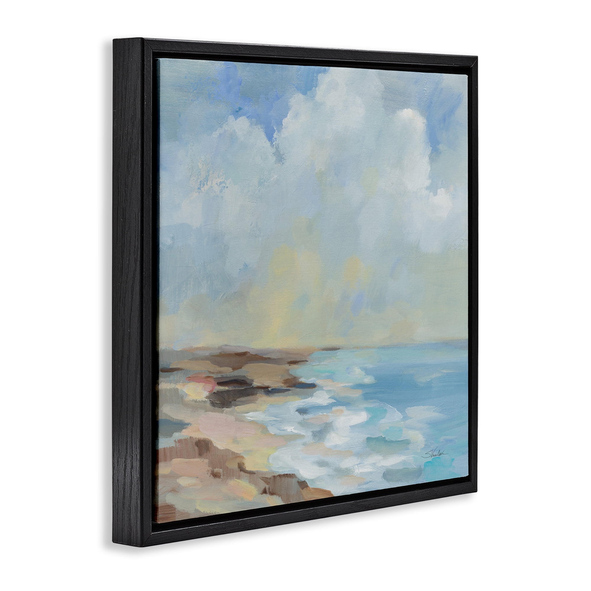 Stupell Industries By The Beach Shore Landscape & Nature Painting Black Floater Framed Canvas Art Print Wall Art, 25 x 25