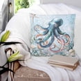 thumbnail image 4 of Coastal Octopus Throw Pillow Covers, Soft Pillowcases with Invisible Zipper, Summer Beach Vintage Ocean Coral Decorative Square Pillow Cushion Covers for Living Room Couch Sofa Bed 26x26 Inches, 4 of 8