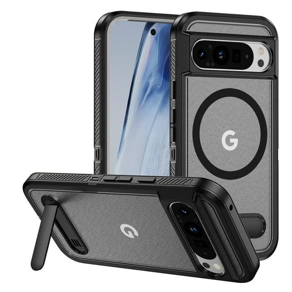 for Google Pixel 9 Pro XL Case,Dual Layer With Kickstand Compatible For MagSafe,Military Shockproof Matte PC with Soft Edges Phone Cover For Pixel 9 Pro XL 2024 6.8"(Clear Black)
