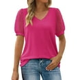 thumbnail image 1 of Cathalem Hauts d'Été Mode pour Femmes T-Shirt à Manches Courtes en Coton Col Rond, Rose Vif m, 1 of 5