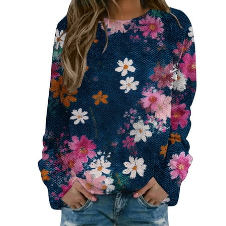 NMMUED Womens Crewneck Sweatshirt Fall Outfits for Women Crewneck Sweatshirts Women Oversized Shirts for Women Graphic Sweatshirts for Women Purple XL