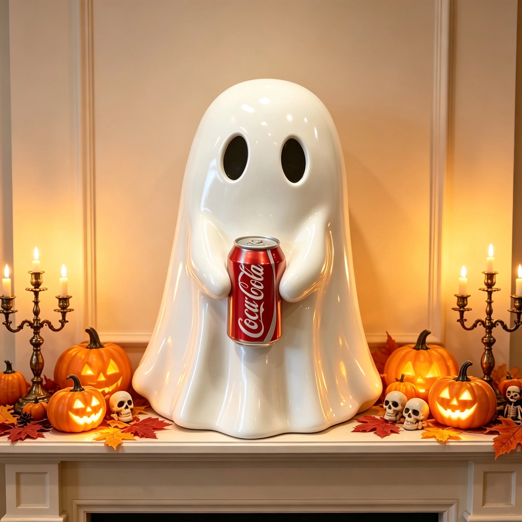 Coca-Cola Halloween Ghost Decor, Resin Ghost Figurine Holding Diet Coke Can, Retro Spooky Season Mantel Ornament Gift for Coke Collectors