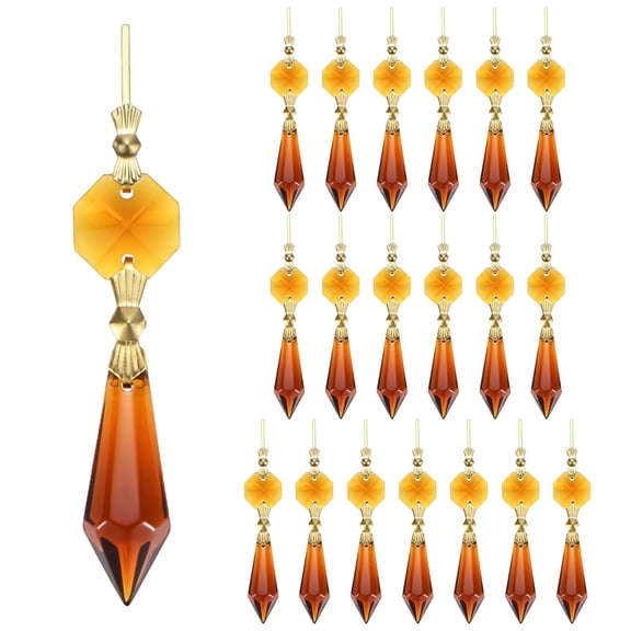 Uxcell 20-Pack Crystals Prisms Glass Tip Beads, 75mm Replacement Chandelier Teardrop Icicle Drops Hanging Pendant [Amber]