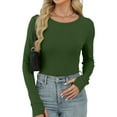 thumbnail image 6 of ZHYou No Boundaries Womens Basic Tops,Slim Fit Long Sleeve Scoop Neck Warm Fashion Pullover Soft Comfortable Tees,Green,Size S, 6 of 9