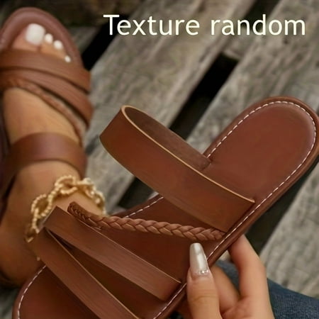 

Comfortable & Stylish Women s Braided Sandals – Open-Toe Non-Slip Casual Flat Beach Slides with Secure Ankle Strap