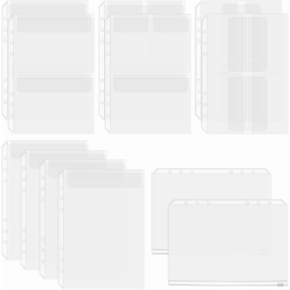 12 Sheets 5 Styles A5 Clear Binder Inserts 6 Hole Binder Dividers PVC Waterproof Loose Leaf Pocket Storage Protectors Sleeves Bags