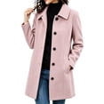 thumbnail image 2 of Women's Classic Wool Coat Lapel Collar Button Front Long Sleeve Mid Length Fall Winter Outerwear, 2 of 8