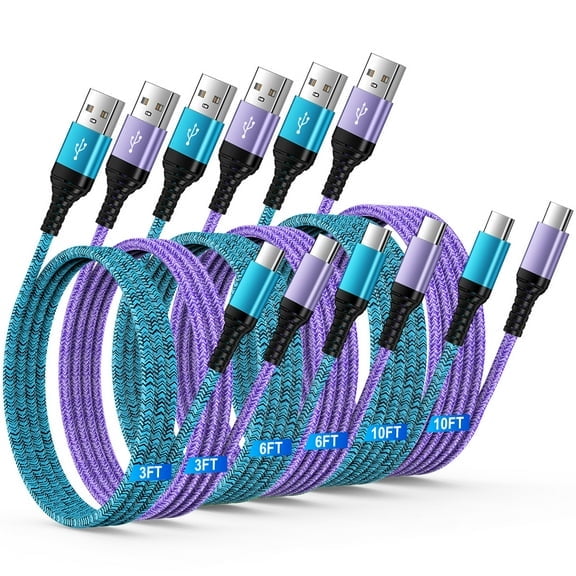 USB C Cables,ABCPOW 6PACK Type C Charging Cable 3ft6ft10ft Type C Cables 3ft6ft10ft USB A to USB C Charger Cable Type C Cable High Speed Android Phone Charger Cords Type C Charger Fast Charging Cable