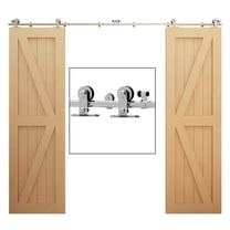 CCJH 7Ft Stainless Steel Sliding Barn Door Hardware Kit Heavy Duty Fit 21" for Double Wood Door