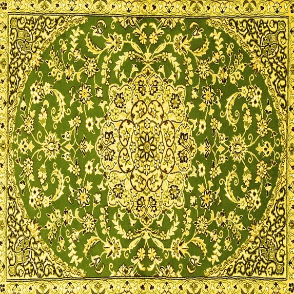 Ahgly Company Indoor Square Medallion Yellow Traditional Area Rugs, 3' Square