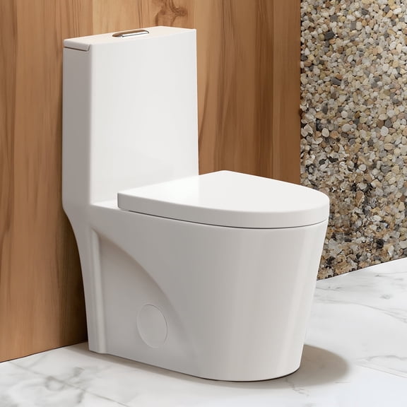 WANSID Modern One Piece Elongated Toilet with Soft Close Seat and Powerful Dual-Flush Siphon,Comfort Height,Stain Resistance and Anti-Yellowing