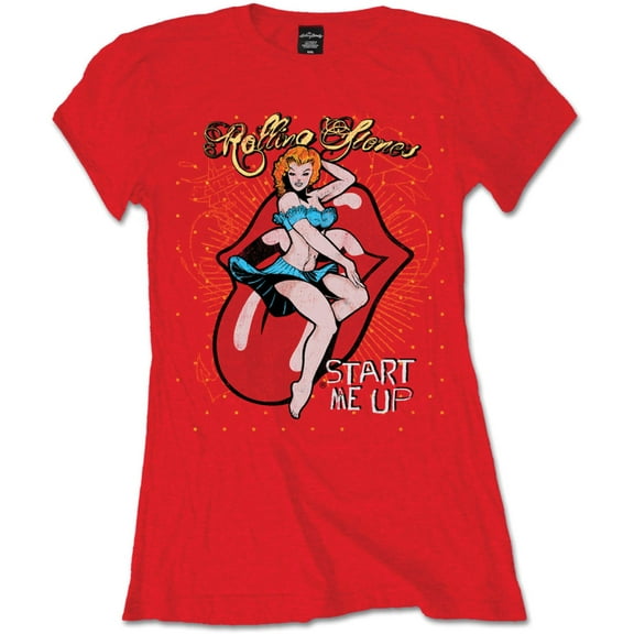 The Rolling Stones T Shirt Start Me Up Logo Official Womens New Red Skinny Fit