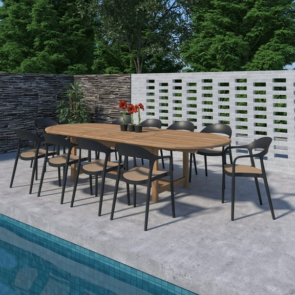 Amazonia Porto Banus 11-Piece Solid Teak 100% FSC Oval Patio Dining Set