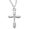 Youth Sterling Silver Wheat Design Cross Necklace + 20" Rhodium Plate Chain & Clasp