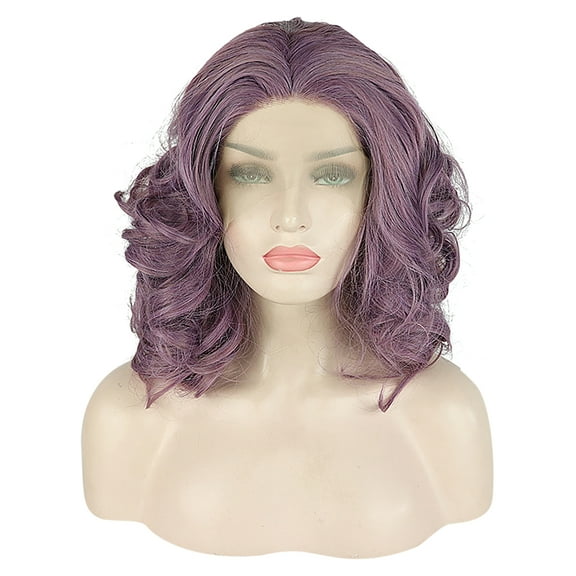 Unique Bargains Lace Front Wigs for Women 14" Purple Medium Long Body Wave  with Wig Cap