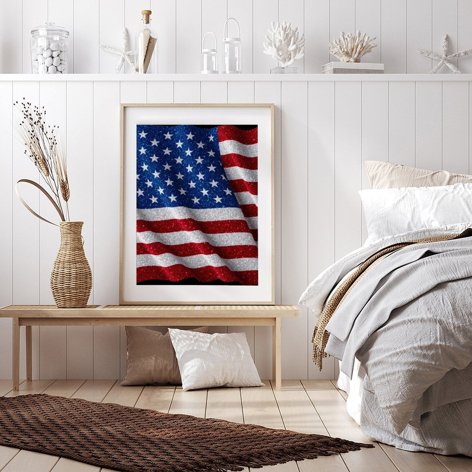 Diamond Art Kit for Adults, Red White Blue Glitter Flag Diamond Painting for Adults Beginners, DIY Diamond Art Painting Kits, 5D Diamond Painting Crafts for Home Decor 12x16 Frameless