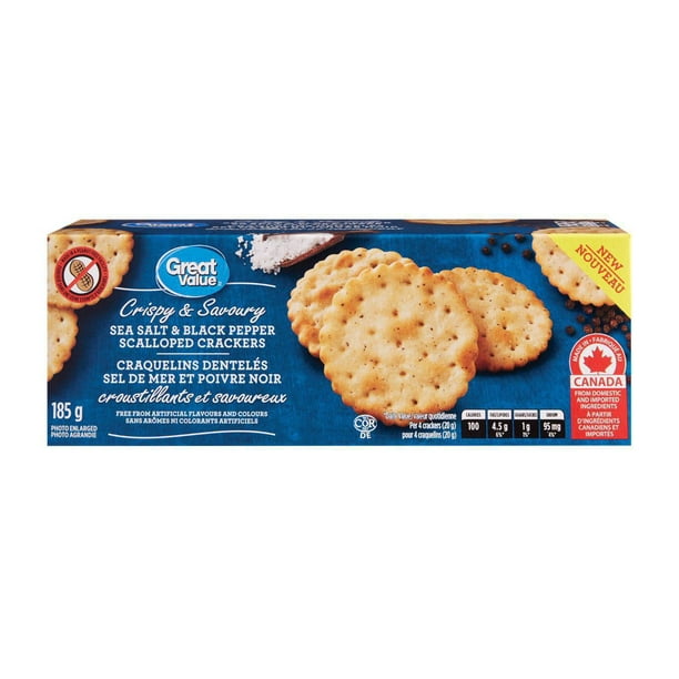 Great Value Sea Salt and Black Pepper Scalloped Crackers, 185 g
