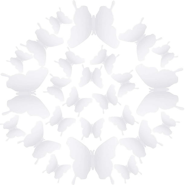 Bbto 48 Piezas Mariposa Decoración De Pared Espejo Diy Pegatinas De Mariposa 3D Calcomanías Removibles Para El Hogar Dormitorio Escuela Baño Sala De Estar Decoración (Blanco)