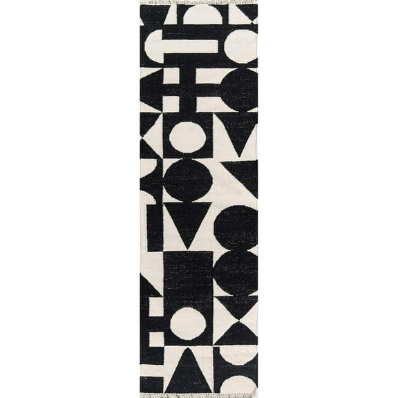 Novogratz by Momeni Topanga Roberta Flat Weave Black Wool Rug 2'3" X 8' Runner