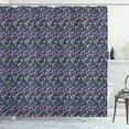 thumbnail image 1 of Floral Shower Curtain, Wavy Thin Leaf Pinky Tulips Violet Pansy Flowers on Violet Polka Dotted Background, Fabric Bathroom Set with Hooks, 69W X 75L Inches Long, Multicolor, by Ambesonne, 1 of 3