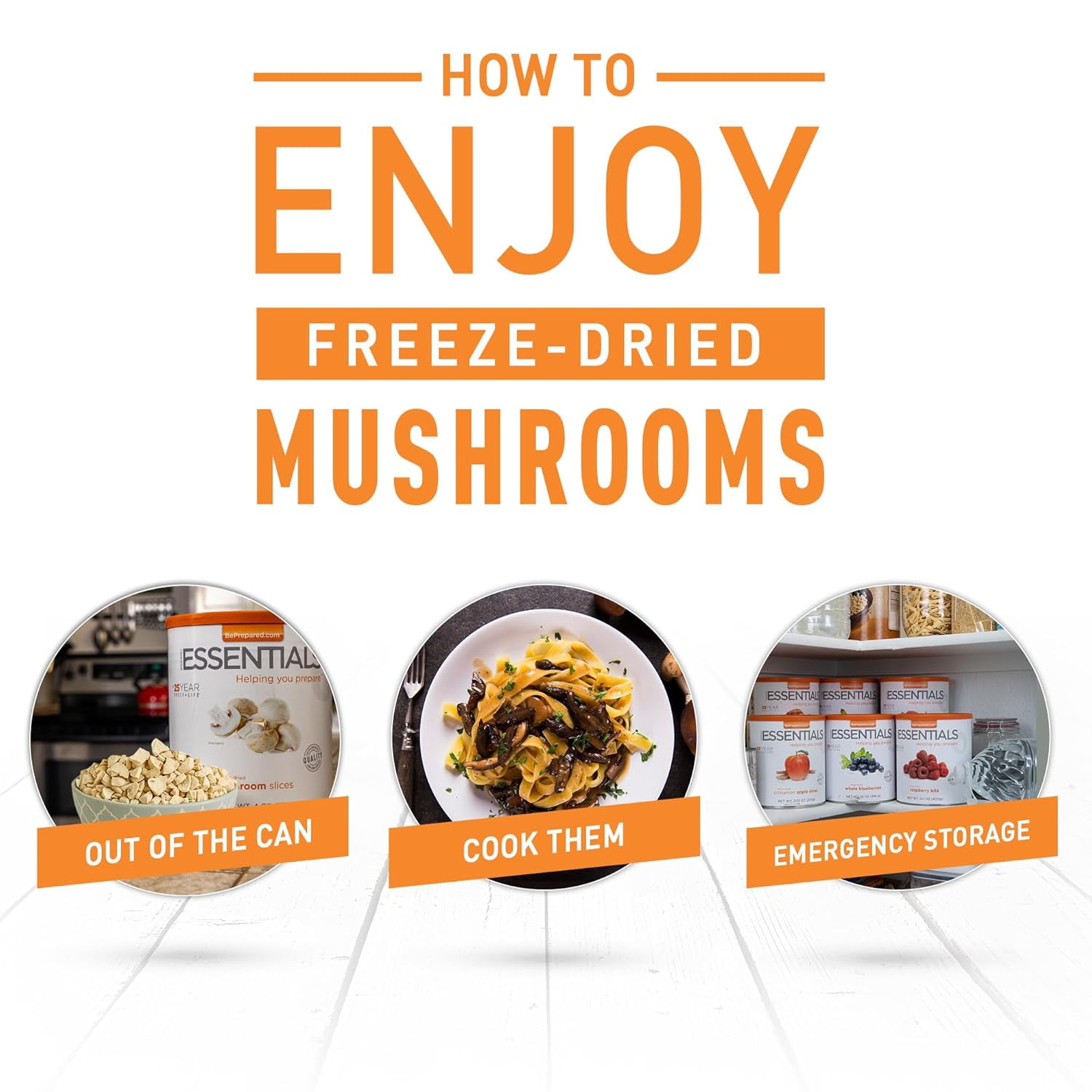 Emergency Essentials Freeze-Dried Mushroom Slices | Real Mushrooms for Everyday Cooking & Long-Term Food Storage | #10 Can | 57 Servings | Great In Soups, Pasta & More