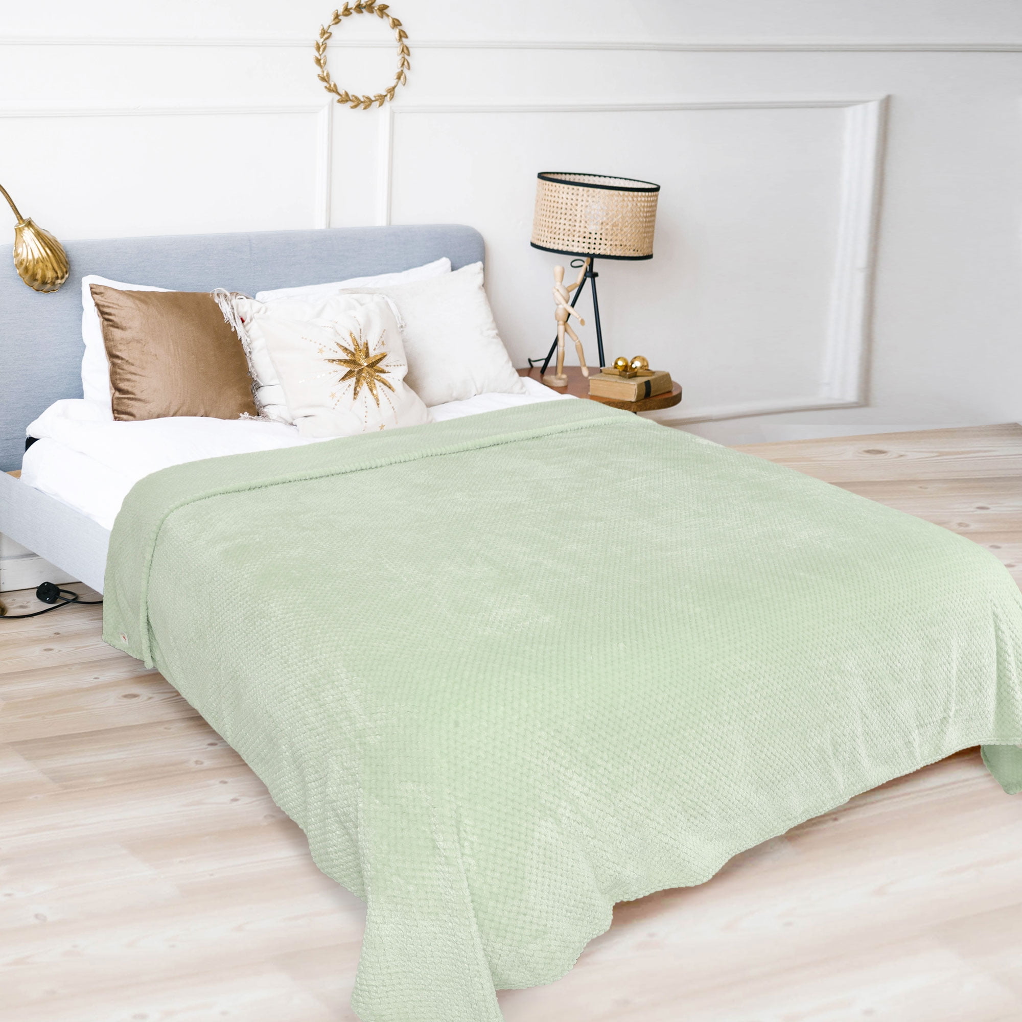 Unique Bargains Soft Flannel Fleece Velvet Blanket Pale Green 60" x 78"