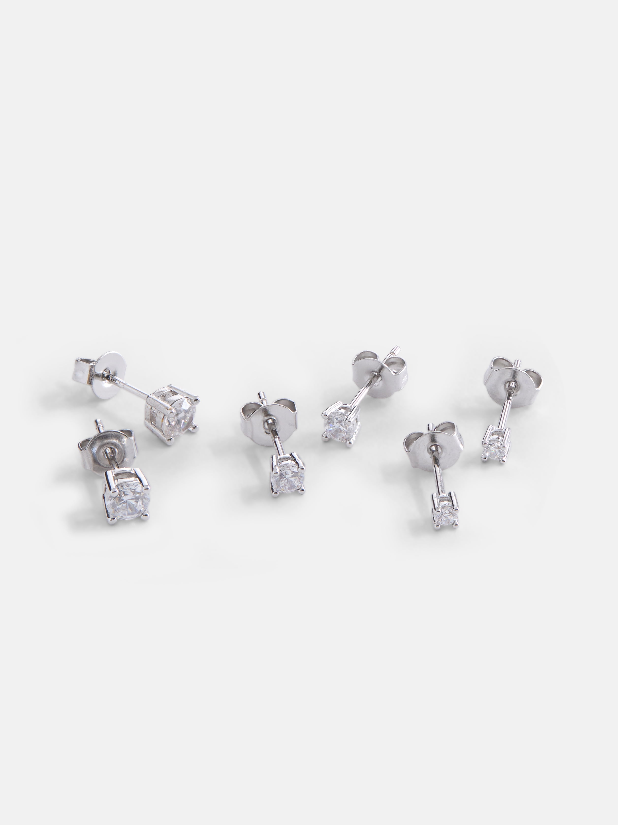 Free Assembly Women's Demi Fine Silver Plated Cubic Zirconia Stud Earring Set, 3-Pairs