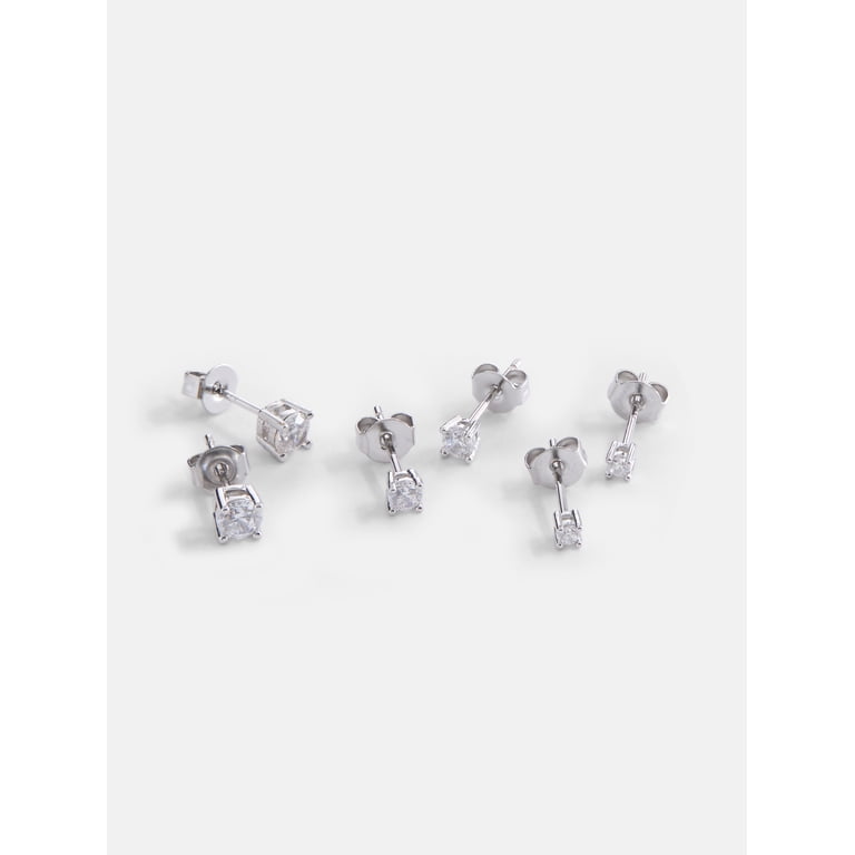 Free Assembly Cubic Zirconia Stud Earring Set, 3-Pairs photo 3