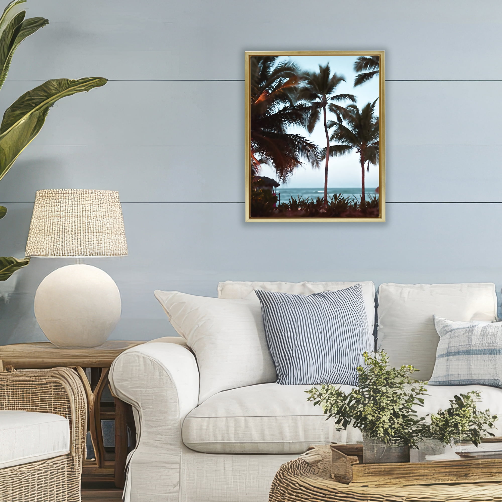 Stupell Industries Shady Palms Beachfront Gold Framed Floater Canvas Wall Art, design by Noah Bay