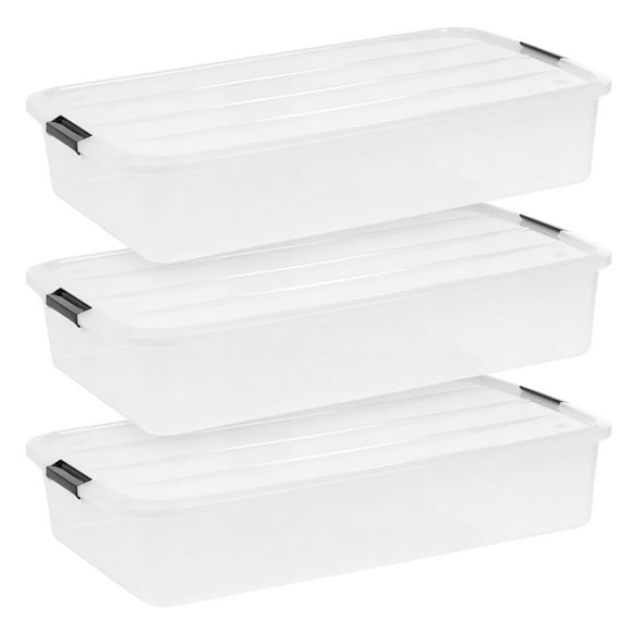 IRIS 47 L (50 Qt) Plastic Storage Bins with Lids Stackable Storage Containers Totes 3 Pack