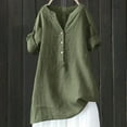 thumbnail image 3 of Huesdet Cotton Linen Shirts for Women Button Down Blouse Summer Solid Rolled 3/4 Sleeve V Neck Casual T-Shirt Plus Size Batwing Tops(Green,S), 3 of 3