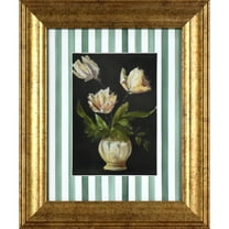 Home Decor Collection Moody Tulips with Watercolor Stripes Pine Green Vintage Antique Frame 10x12 Wall Art Decor, Rectangle Farmhouse Vintage Wall Art for Bedroom, Living Room, Bathroom, or Office