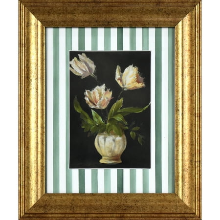 Home Decor Collection Moody Tulips with Watercolor Stripes Pine Green Vintage Antique Frame 10x12 Wall Art Decor, Rectangle Farmhouse Vintage Wall Art for Bedroom, Living Room, Bathroom, or Office