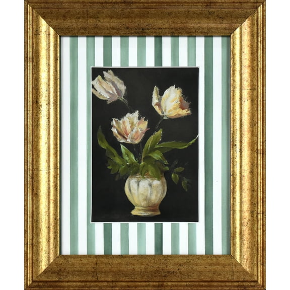 Home Decor Collection Moody Tulips with Watercolor Stripes Pine Green Vintage Antique Frame 10x12 Wall Art Decor, Rectangle Farmhouse Vintage Wall Art for Bedroom, Living Room, Bathroom, or Office