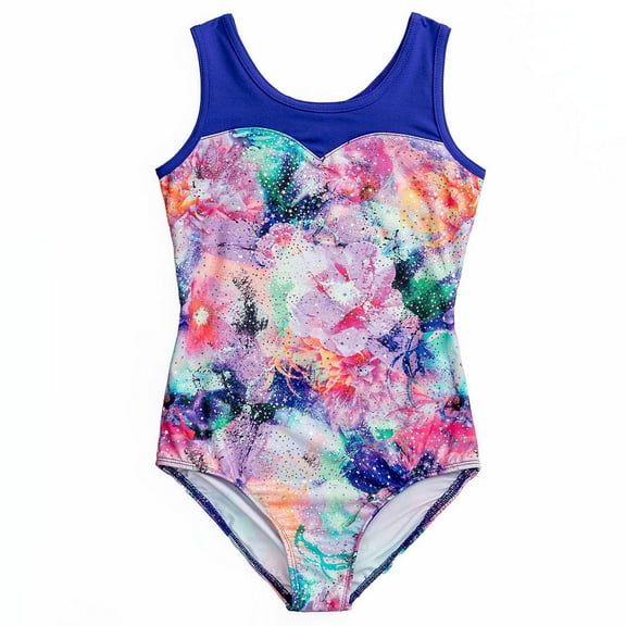 Rainbeau Moves Girls Dance & Gymnastics Floral Keyhole Back Leotard, XS-XL
