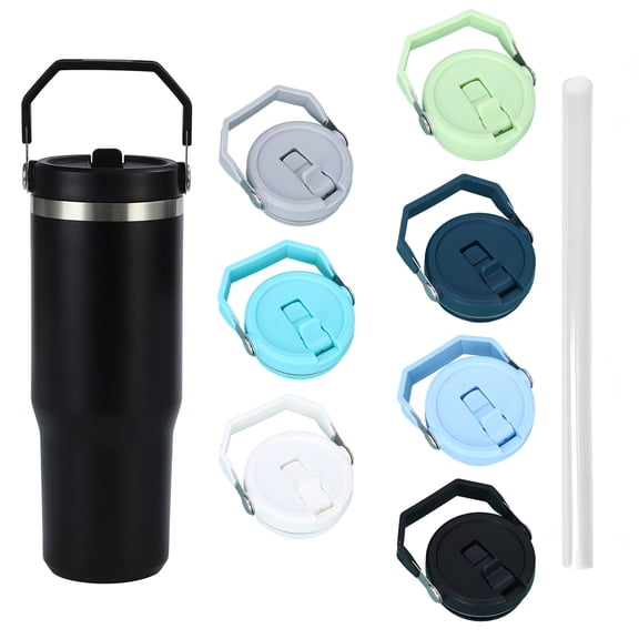 sunsanly 30Oz Tumbler Replacement Lid with Straw Dust Proof Stopper Spill Resistant Rubber Ring Straw Reusable Cup Lid