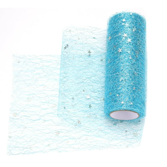 Moon & Star Tulle Rolls Fabric, 6" x 10 Yard Nylon Tulle Ribbon Mesh Shiny Tulle Fabric for DIY Tutu Skirt, Blue