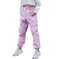 thumbnail image 2 of Weardear Women's Cotton Cargo Pants Elastic Waist Drawstring Pants Casual Joggers with Pockets, 2 of 6