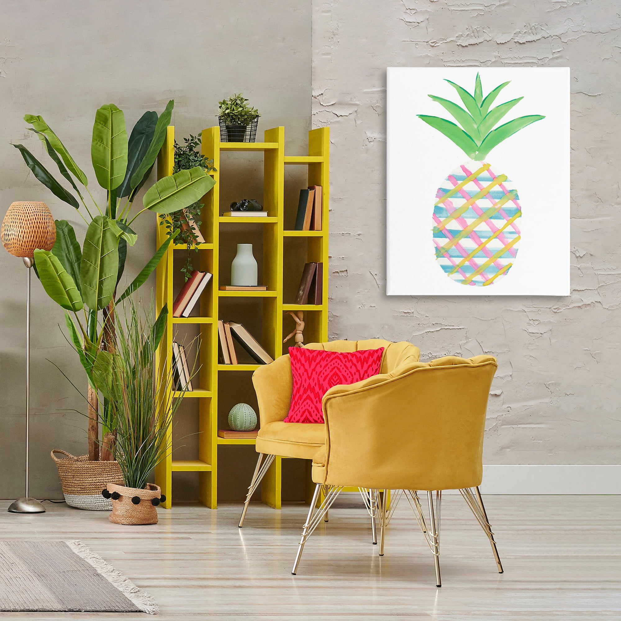 Stupell Industries Plaid Pineapple Fruit Food & Beverage Painting Gallery Wrapped Canvas Art Print Wall Art, 30 x 40
