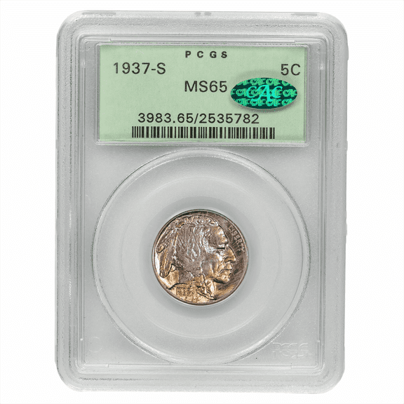 US Mint 1937-S Buffalo Nickel Coin 5C PCGS MS 65 CAC